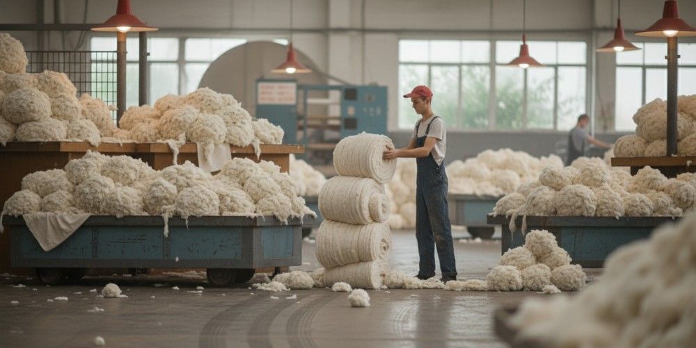 Workers sorting textile waste